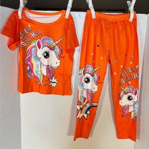 Girls 4-5 yrs old 2 pc Orange/Multi Unicorn Shirt & Pants BETTER TOGETHER Set